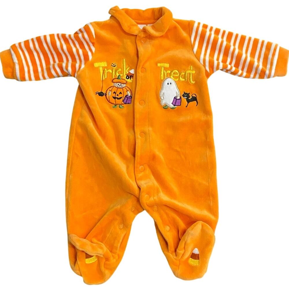 First Moments Baby Size 0-3 Months Orange Halloween Trick or Treat Sleeper